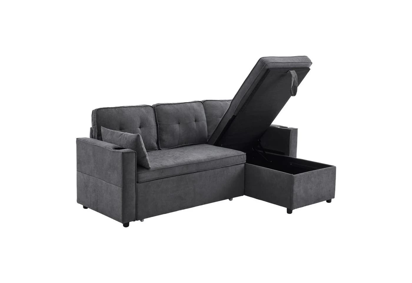 Merax Ecksofa L-Form Grau mit Schlaffunktion und Bettkasten - Bild 3
