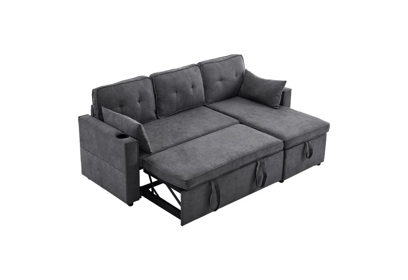 Merax Ecksofa L-Form Grau mit Schlaffunktion und Bettkasten - Bild 4