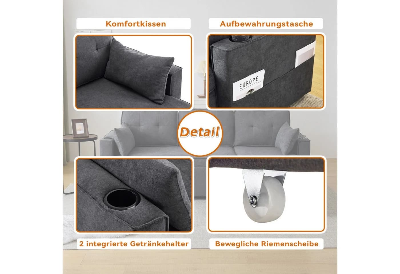 Merax Ecksofa L-Form Grau mit Schlaffunktion und Bettkasten - Bild 5