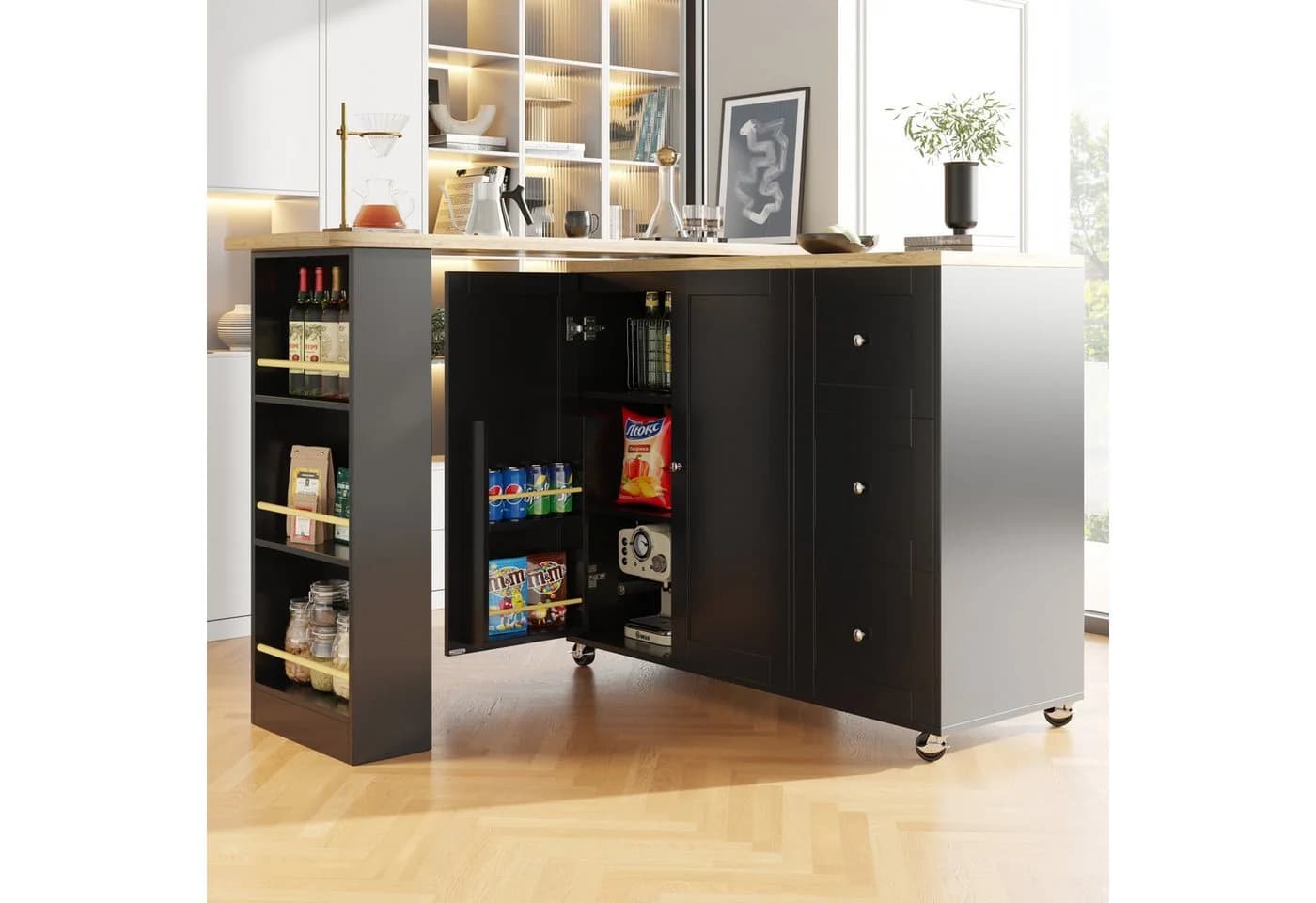 Flieks Bartisch 360° drehbar mit Sideboard Schwarz - Bild 2