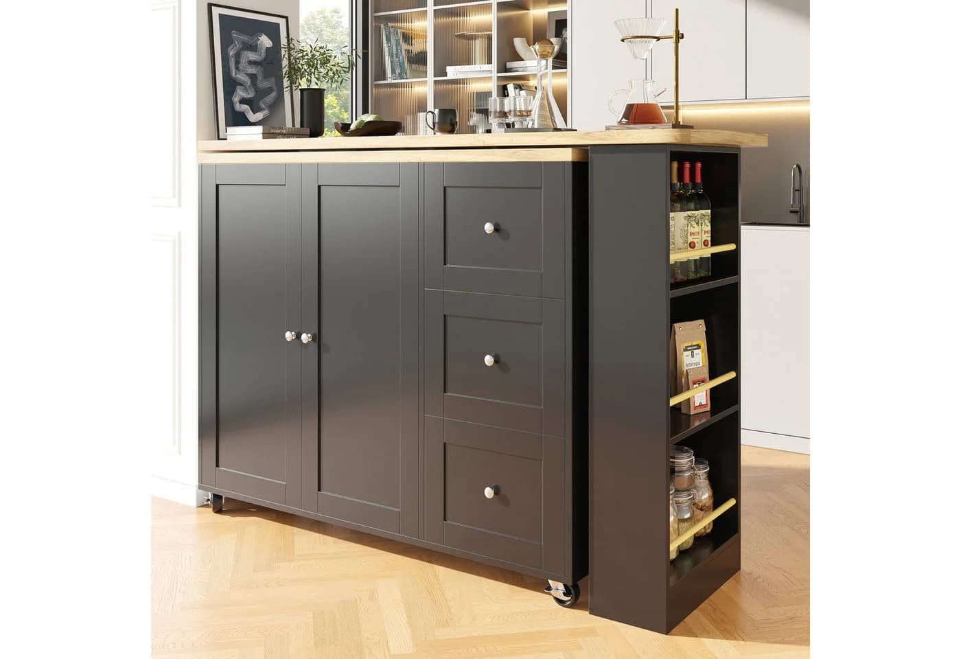 Flieks Bartisch 360° drehbar mit Sideboard Schwarz - Bild 3