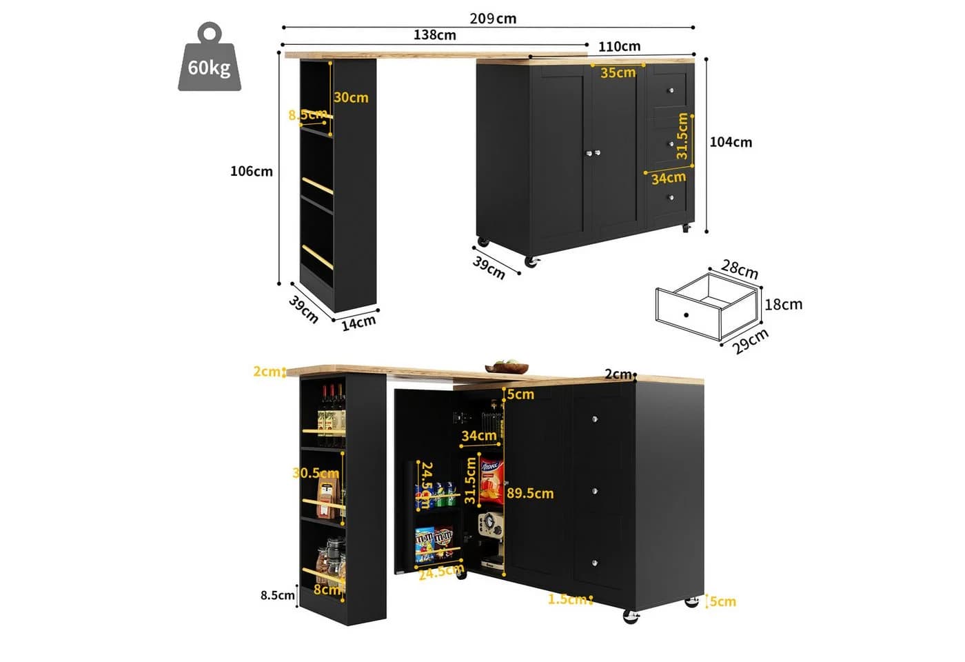 Flieks Bartisch 360° drehbar mit Sideboard Schwarz - Bild 5
