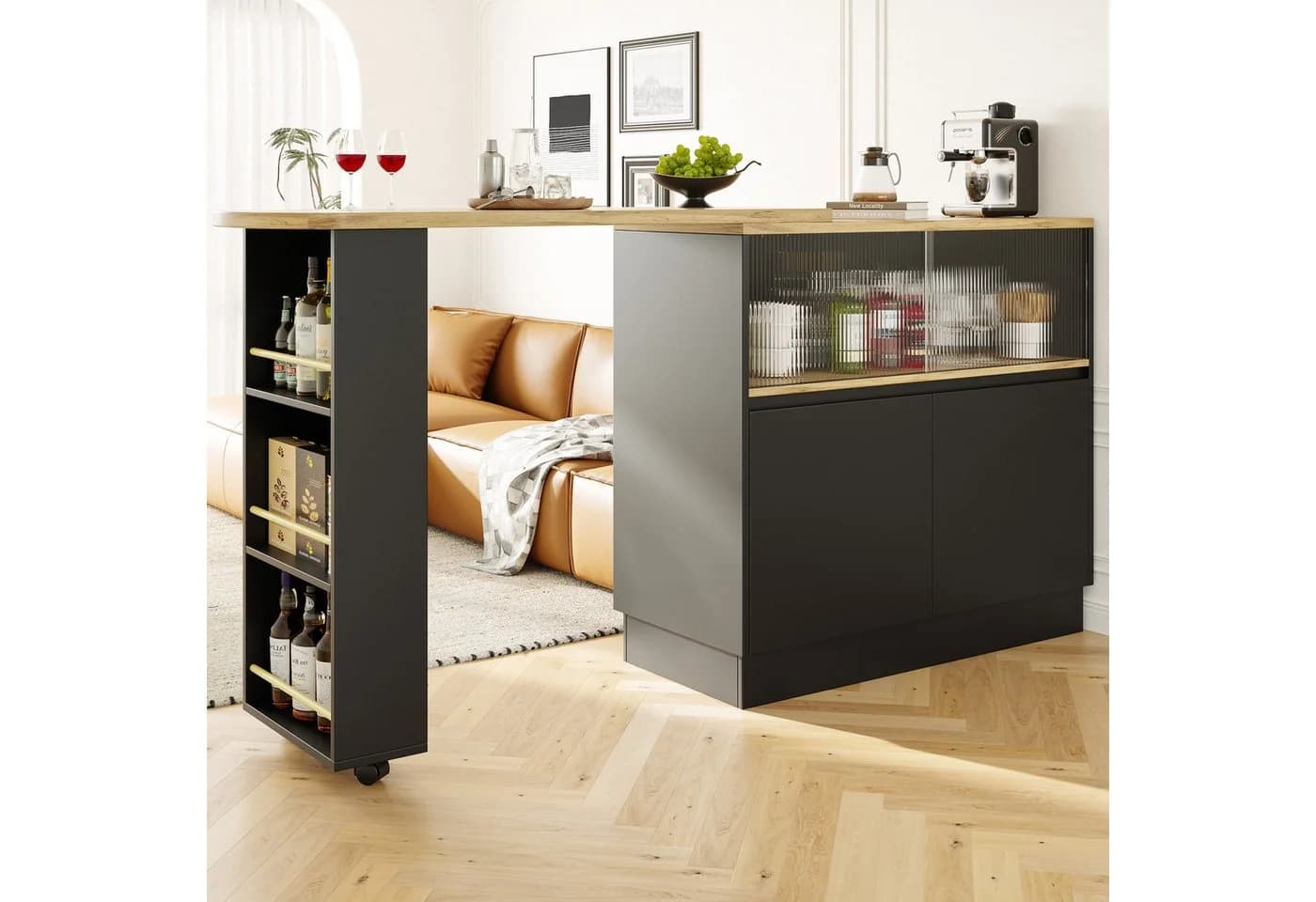 Flieks Bartisch 360° drehbar mit Sideboard Schwarz - Bild 2