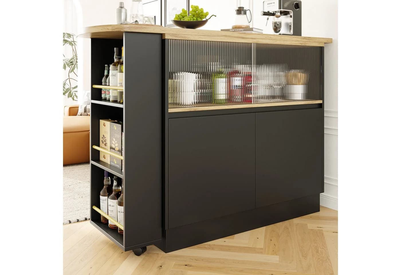 Flieks Bartisch 360° drehbar mit Sideboard Schwarz - Bild 3