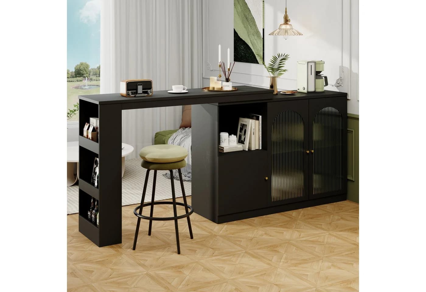 Flieks Bartisch 360° drehbar mit Sideboard Schwarz - Bild 2