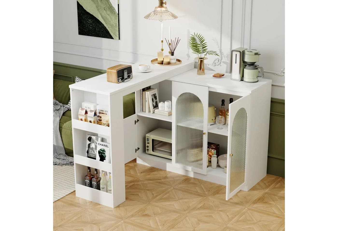 Flieks Bartisch 360° drehbar mit Sideboard Weiß ausziehbar - Bild 4