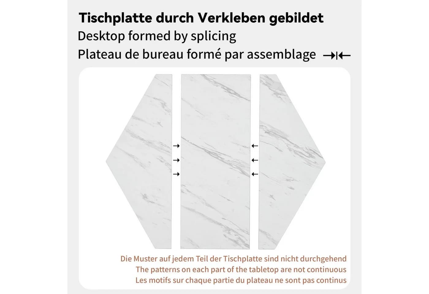 Flieks Esstisch sechseckig Marmoroptik Schwarz Metall - Bild 4
