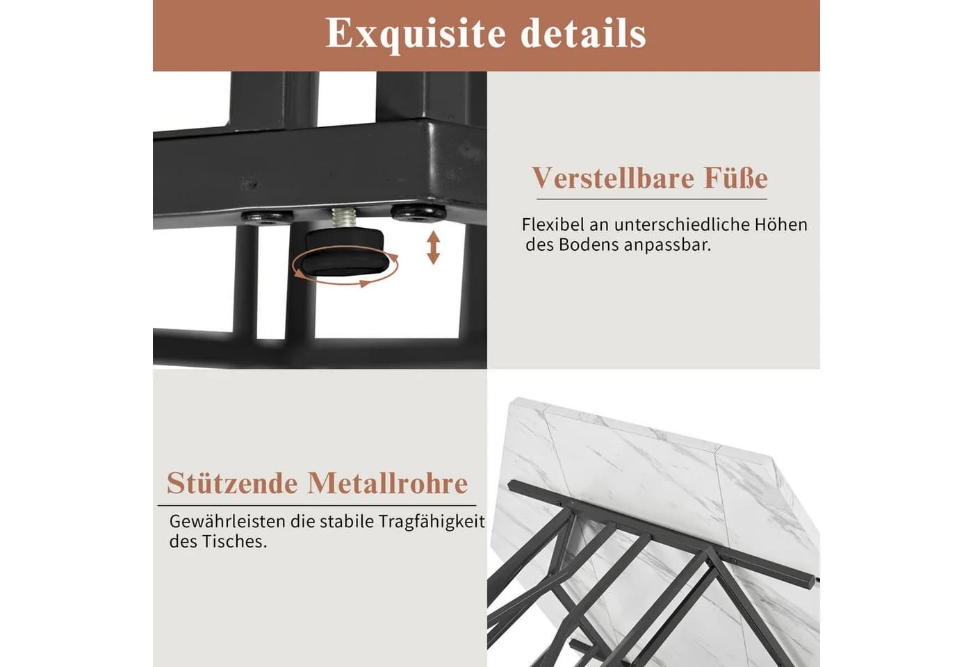 Flieks Esstisch sechseckig Marmoroptik Schwarz Metall - Bild 5