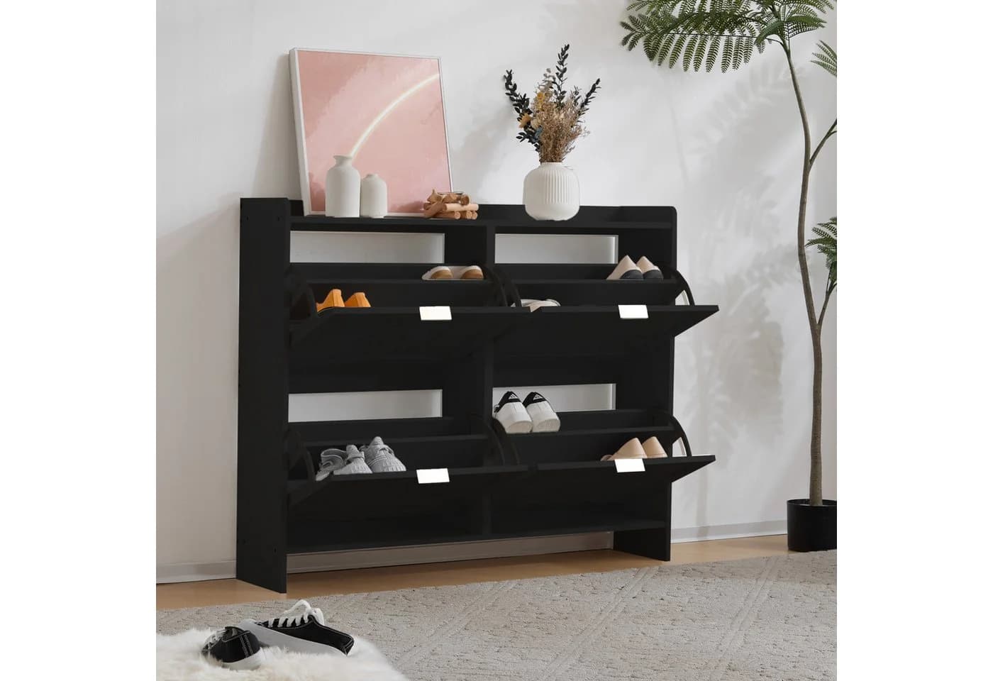 Merax Schuhschrank mit 4 Klappenfächern und Kippsicherung Schwarz - Bild 2