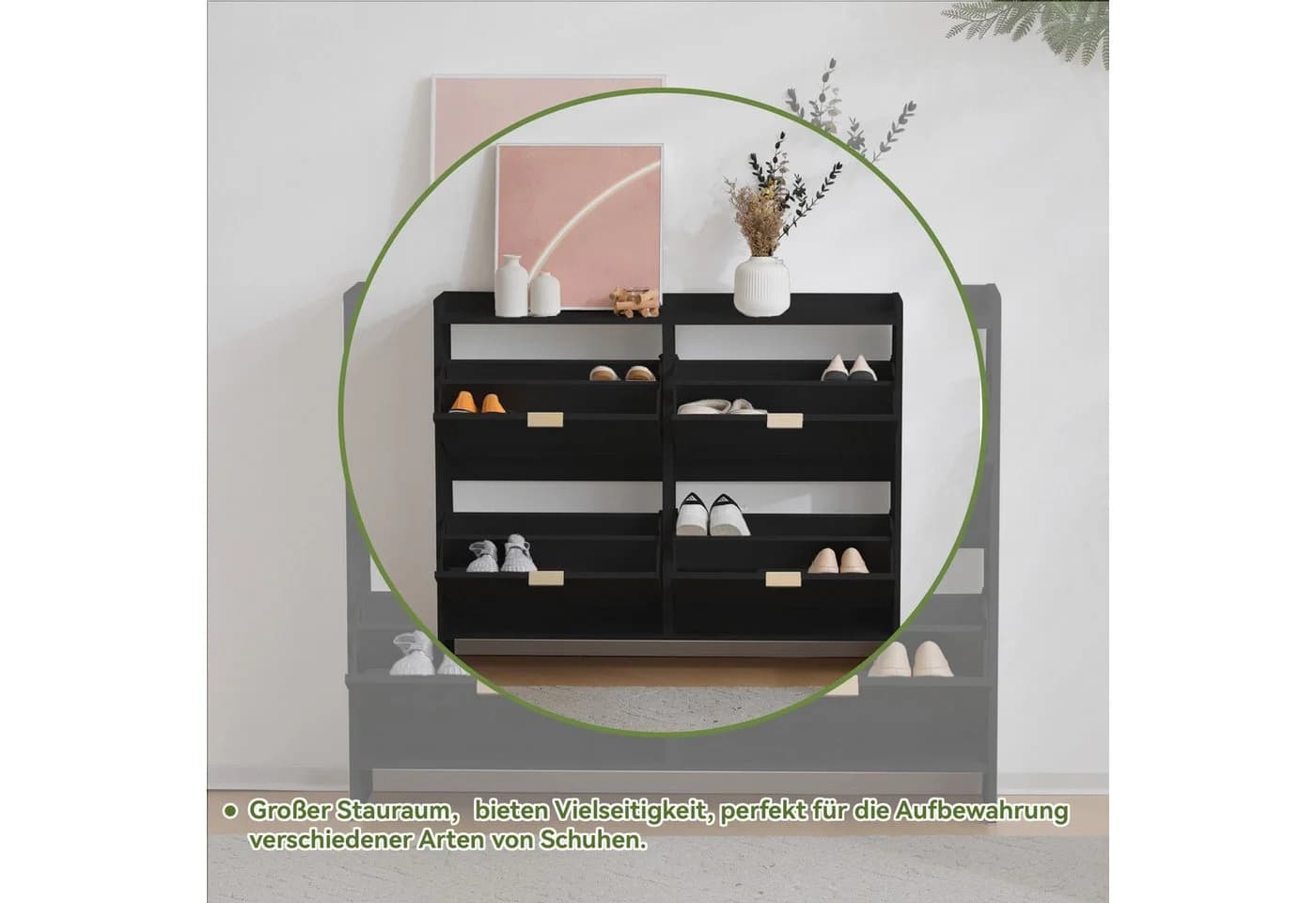 Merax Schuhschrank mit 4 Klappenfächern und Kippsicherung Schwarz - Bild 3