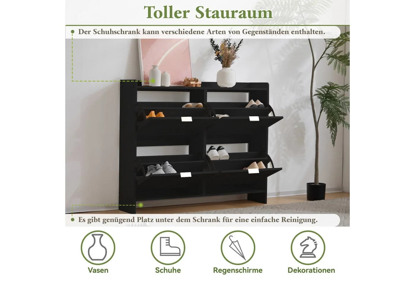 Merax Schuhschrank mit 4 Klappenfächern und Kippsicherung Schwarz - Bild 5