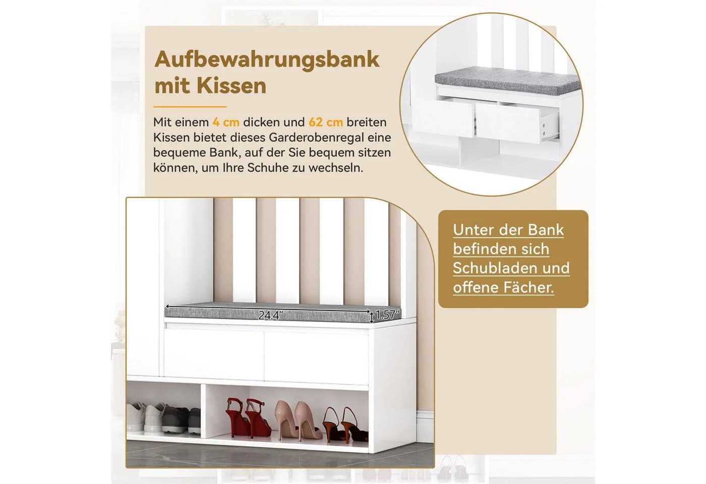 Merax Garderoben-Set mit gepolsterter Aufbewahrungsbank - Bild 4