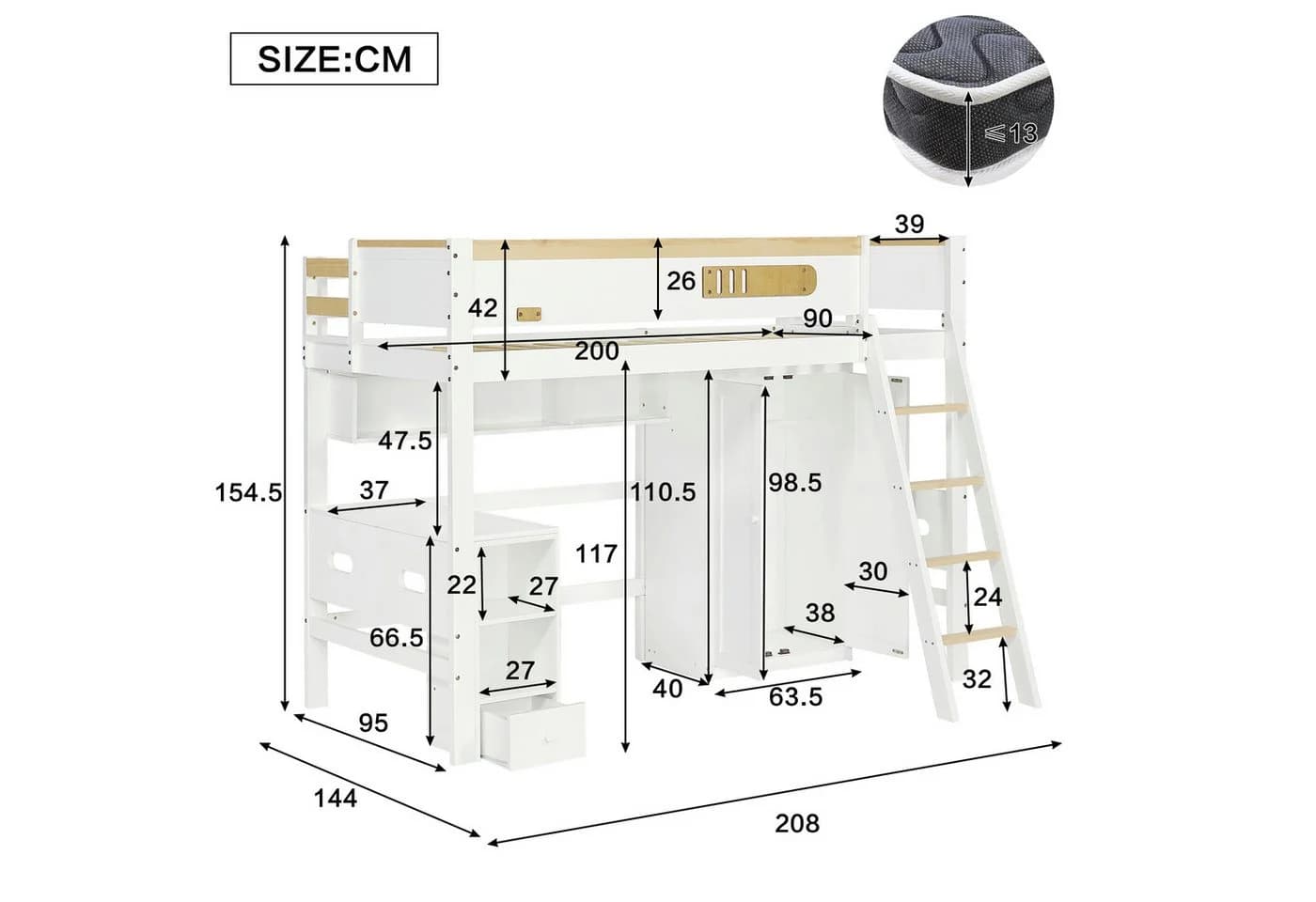 Merax Hochbett 90x200cm mit Rausfallschutz und Leiter - Bild 4