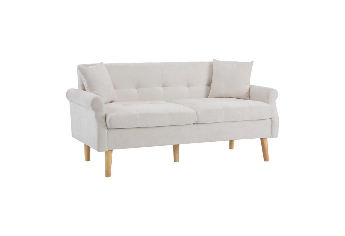 Merax 2-Sitzer Doppelsofa Beige Chenille mit Massivholzbeinen - Bild 5