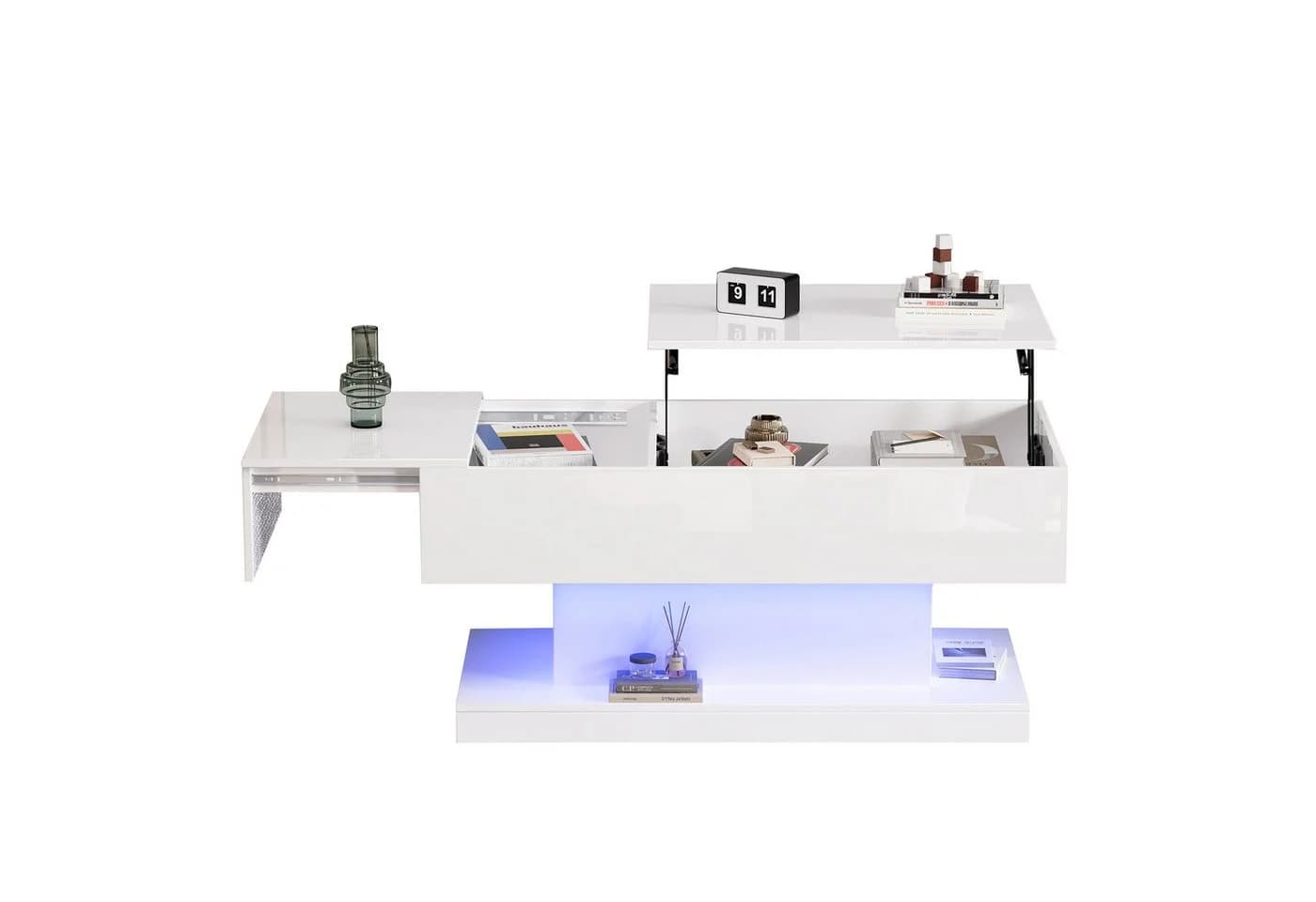 Merax Couchtisch Schwarz Hochglanz mit hydraulischem Lift und LED - Bild 2