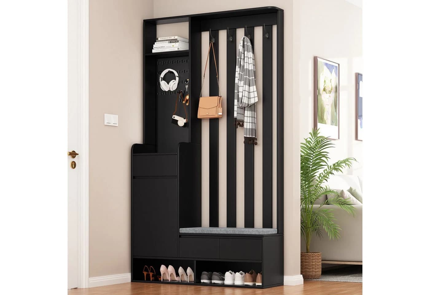 Flieks Garderobenständer Schwarz mit Schuhbank und Stecktafel - Bild 2