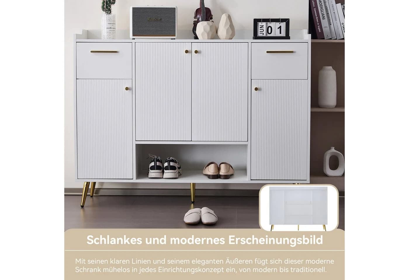 Flieks Schuhschrank Weiß mit 4 Türen und 2 Schubladen - Bild 5