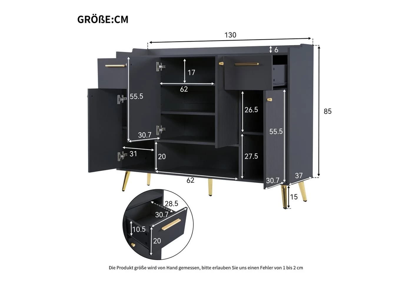 Flieks Schuhschrank mit 2 Schubladen und 4 Türen Schwarz - Bild 4