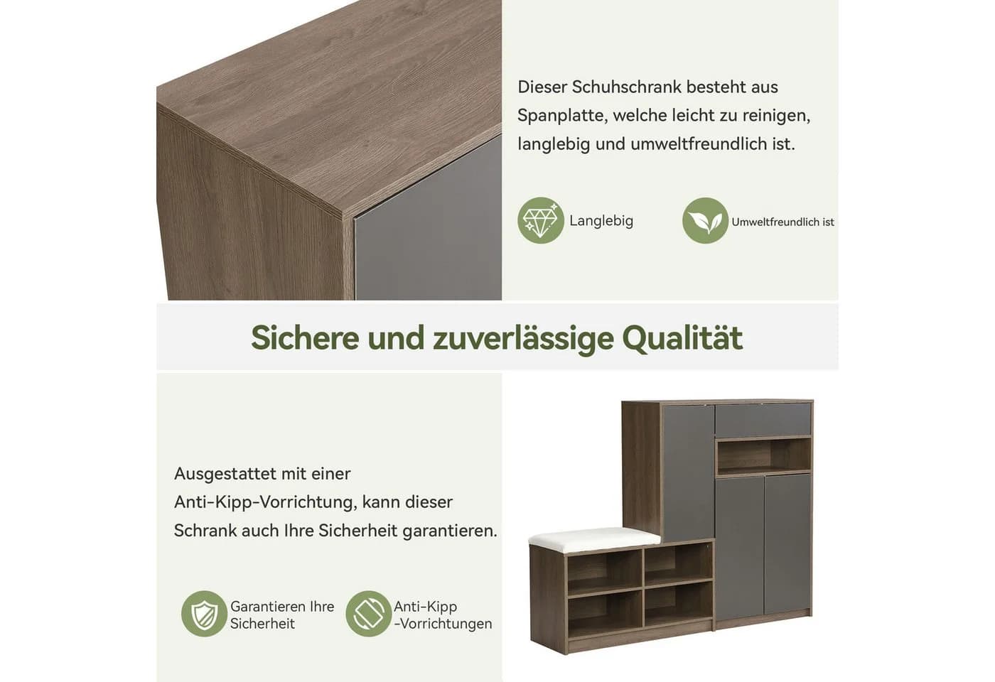 Flieks Schuhschrank Grau mit gepolsterter Sitzfläche - Bild 5