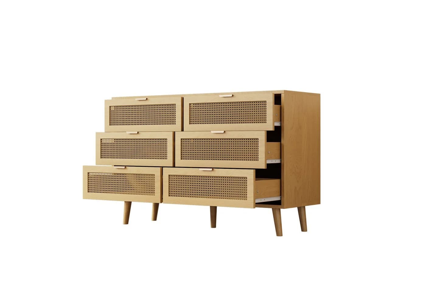 Flieks Kommode 6 Schubladen Rattan Eichenfarbe Sideboard - Bild 3