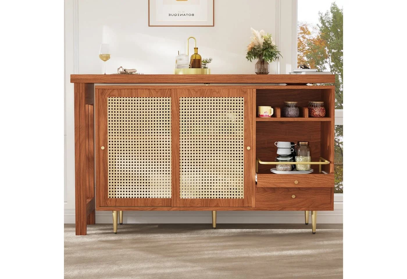 Flieks Bartisch 360° drehbar Braun Holzwerkstoff mit Sideboard