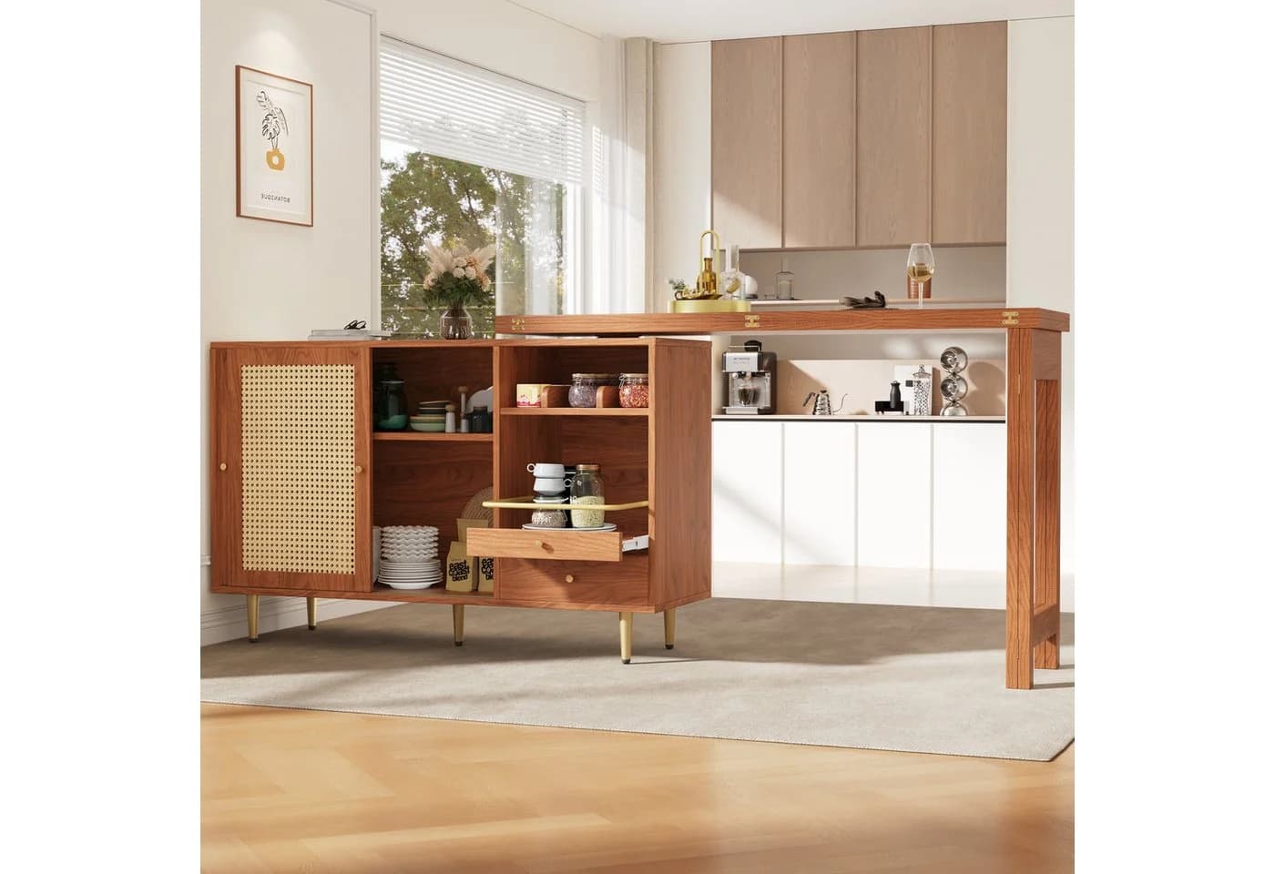 Flieks Bartisch 360° drehbar Braun Holzwerkstoff mit Sideboard - Bild 3