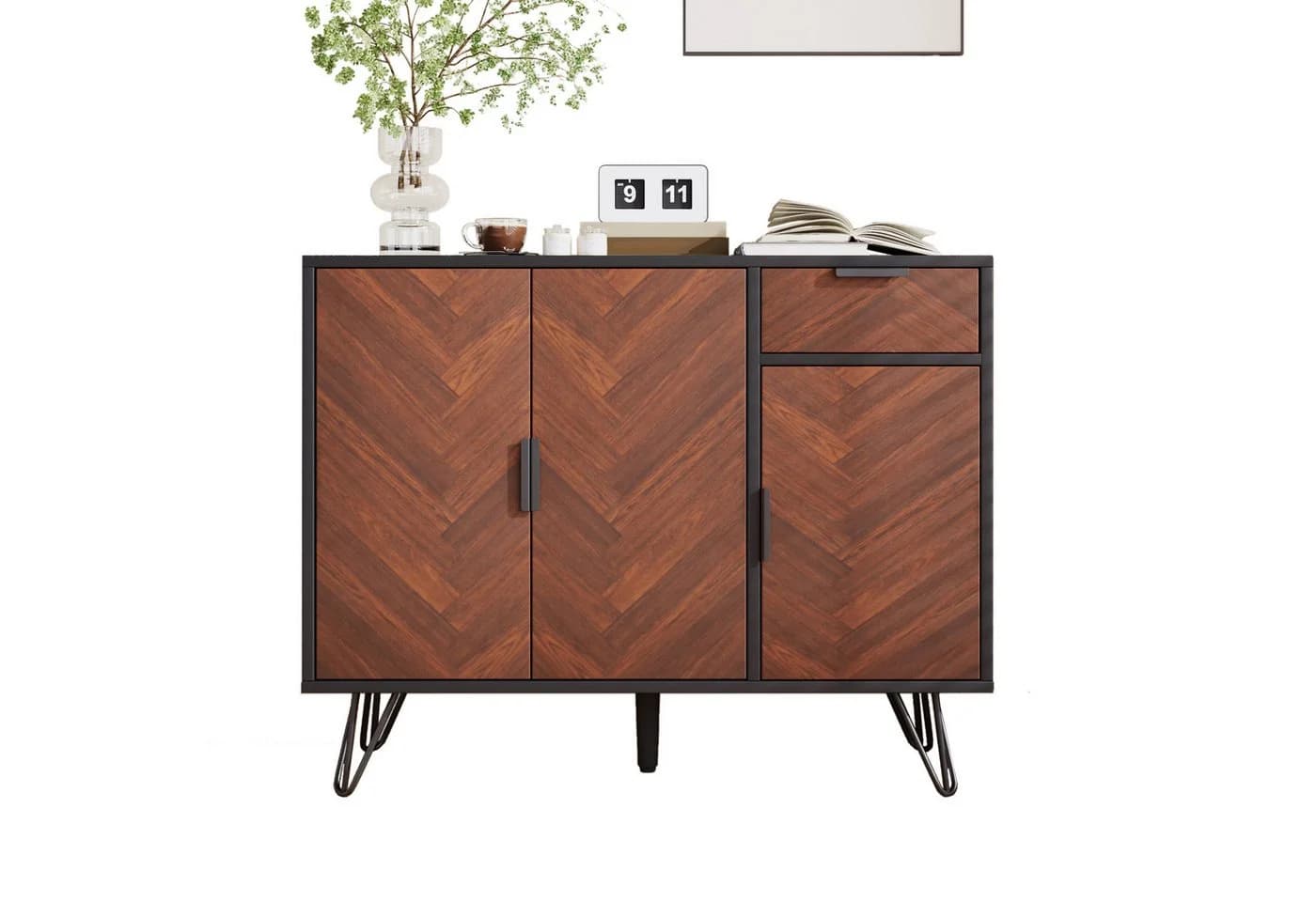 Merax Sideboard Schwarz-Holzoptik mit Schubladen und 3 Türen - Bild 2