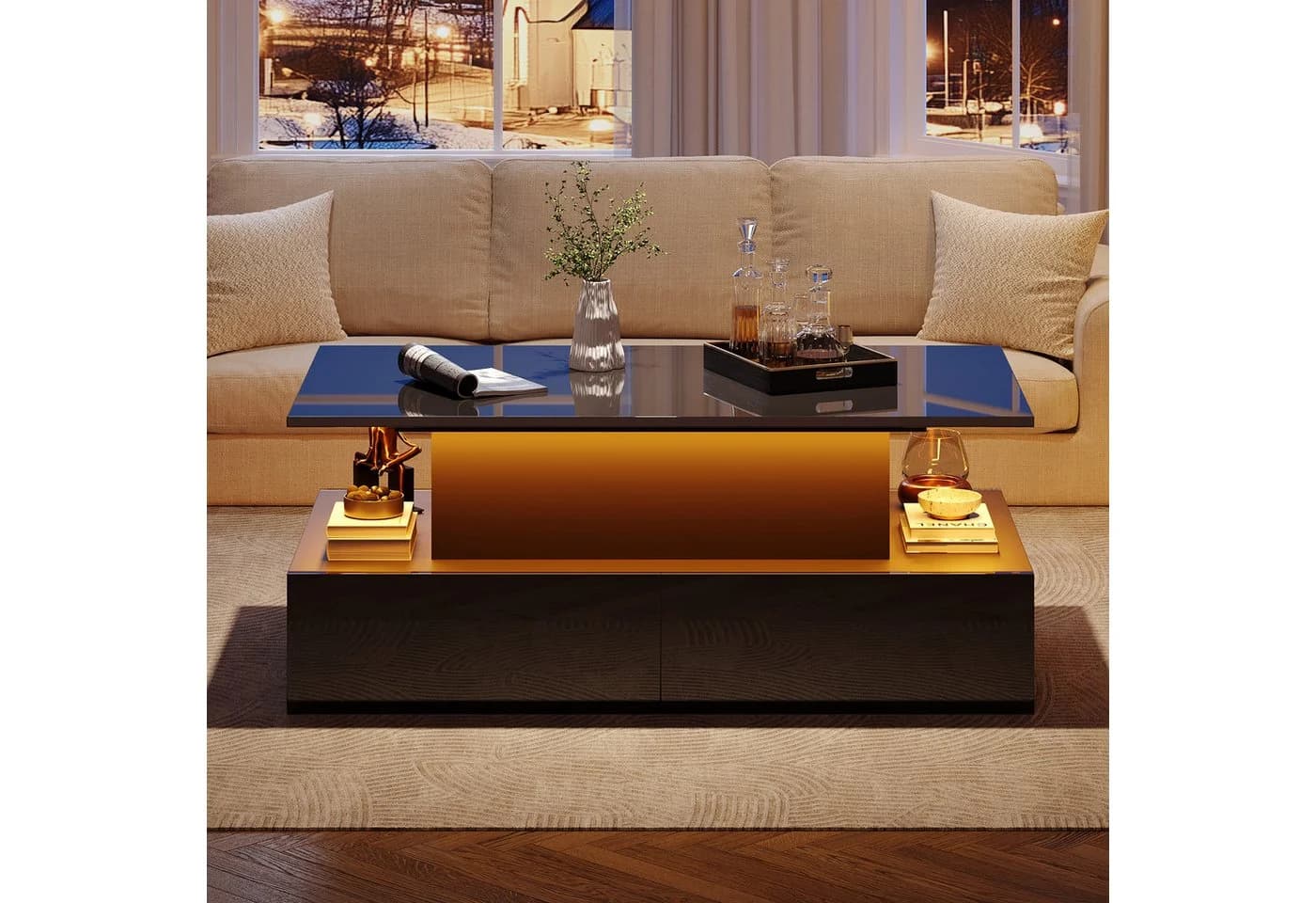 Merax Couchtisch Hochglanz mit LED und Lift - Bild 3