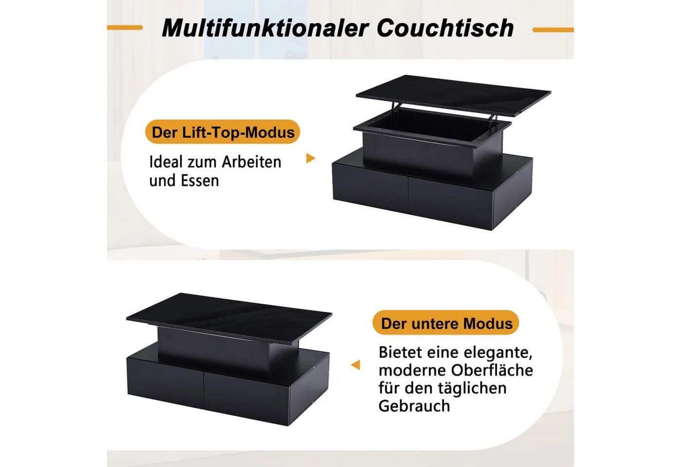 Merax Couchtisch Hochglanz mit LED und Lift - Bild 5