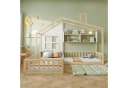 Merax Kinderbett 90x200cm/140x70cm mit Lattenrost Hausbett mit Rausfallschutz, Schornstein und Regalen Bild 1