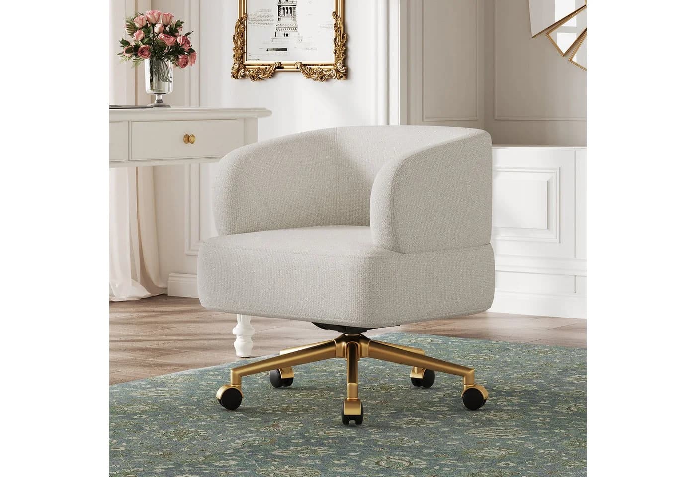Flieks Drehstuhl mit Rollen, 360° drehbar, Beige - Bild 2