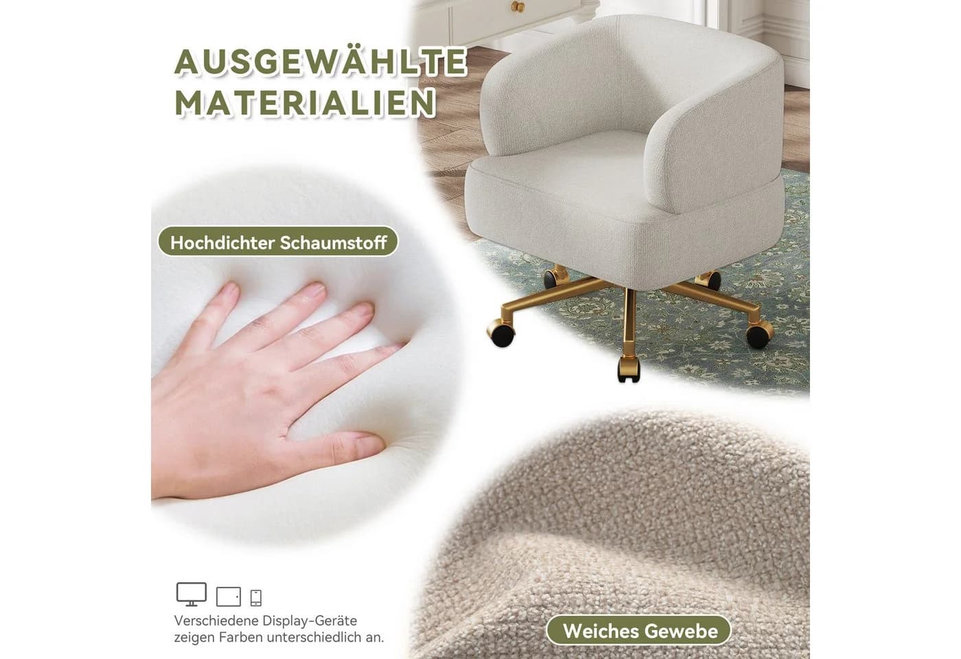 Flieks Drehstuhl mit Rollen, 360° drehbar, Beige - Bild 5