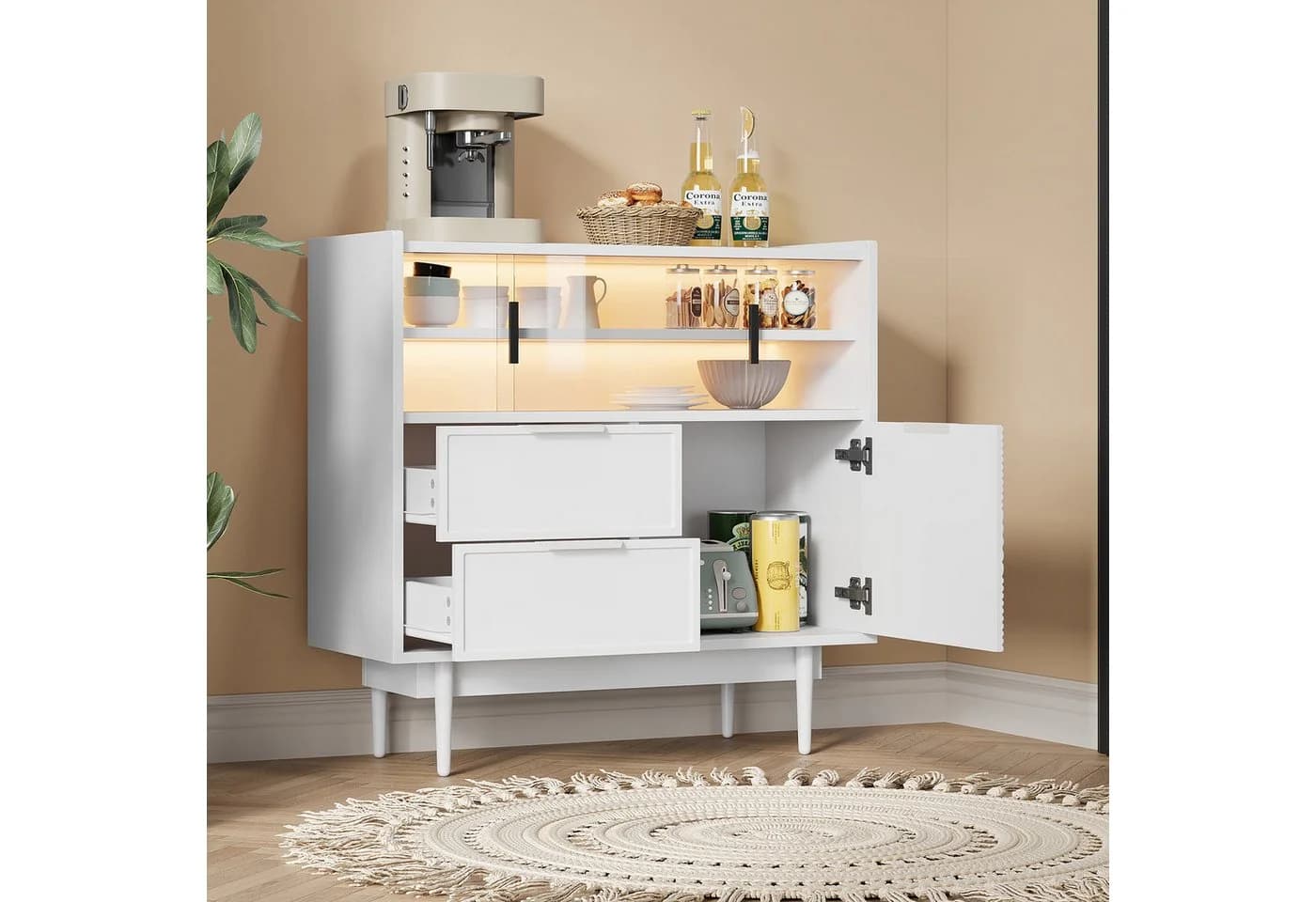 Flieks Sideboard mit 2 Schubladen und 2 Glasschiebetüren Weiß - Bild 2