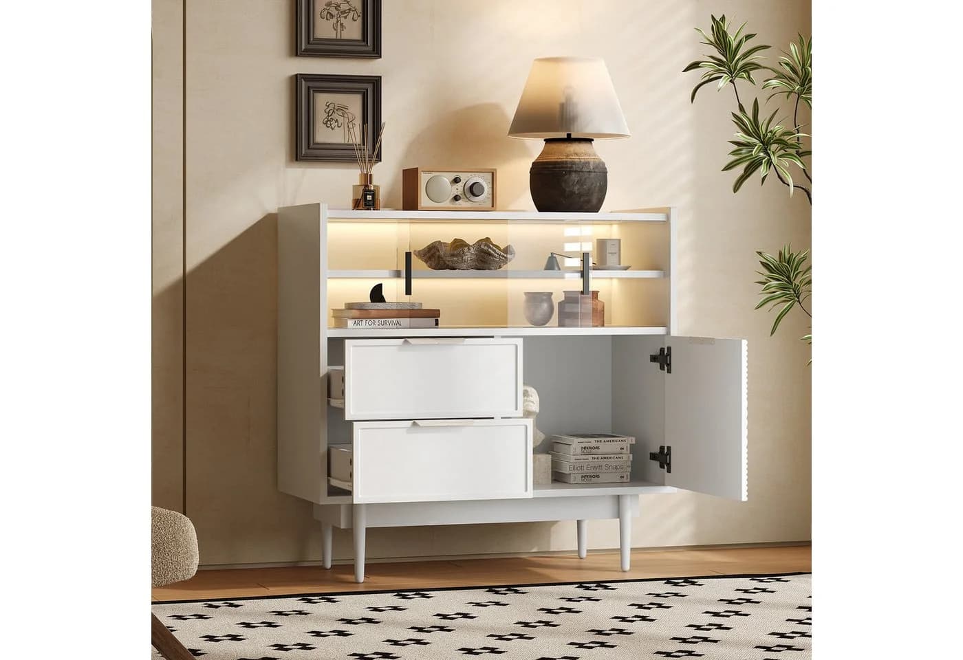 Flieks Sideboard mit 2 Schubladen und 2 Glasschiebetüren Weiß - Bild 3