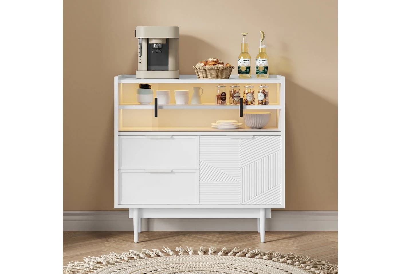 Flieks Sideboard mit 2 Schubladen und 2 Glasschiebetüren Weiß - Bild 4