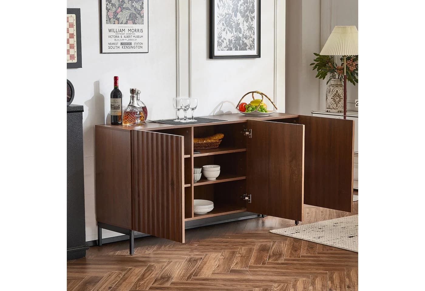 Merax Sideboard Skandi 3 Türen Dunkelbraun mit Metallfüßen - Bild 3
