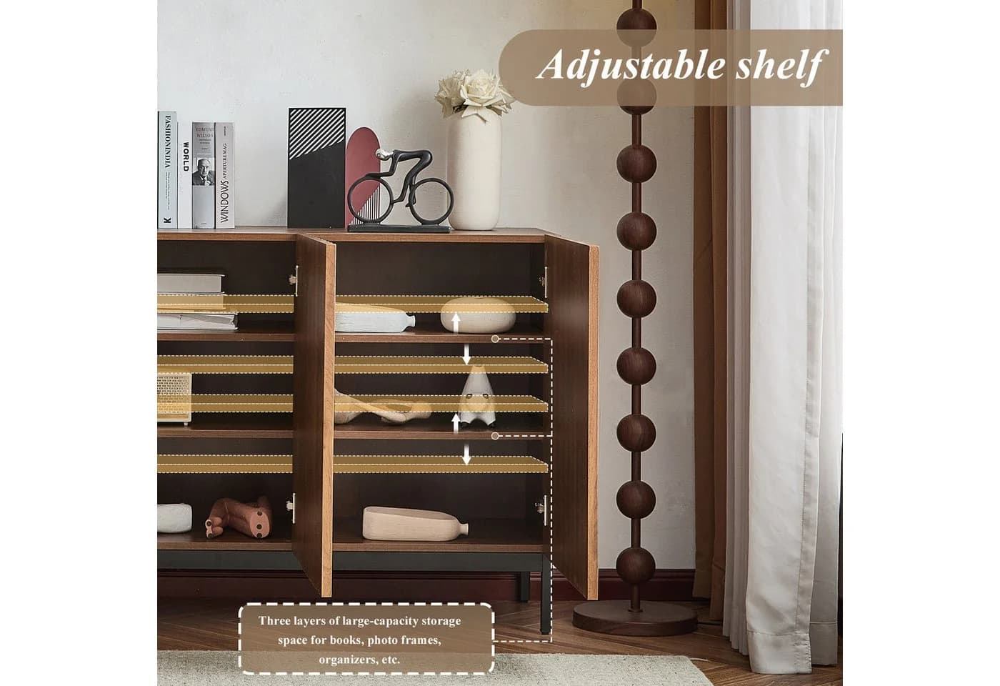 Merax Sideboard Skandi 3 Türen Dunkelbraun mit Metallfüßen - Bild 5