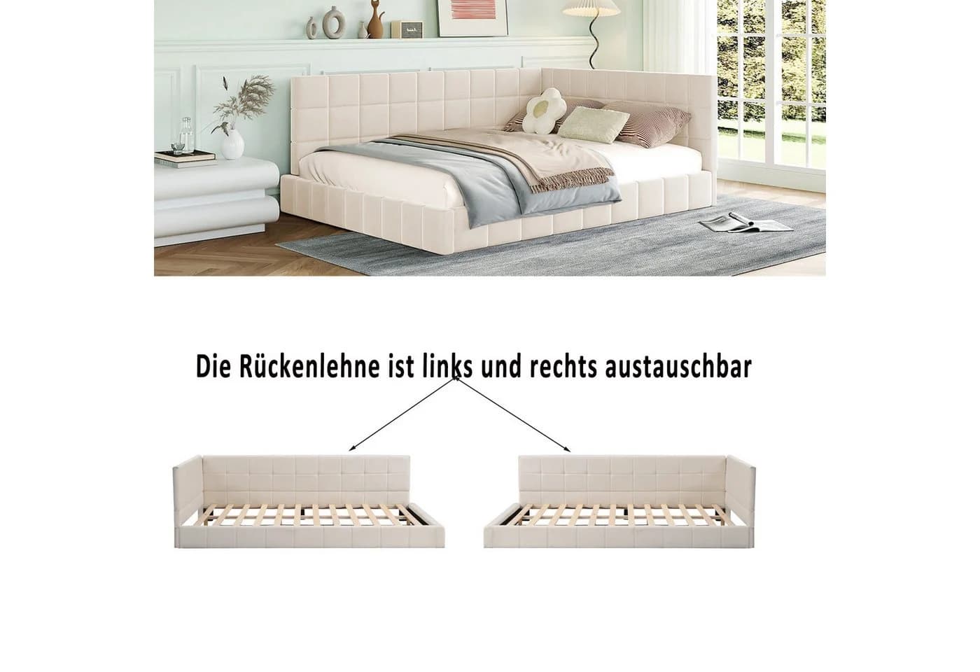 Merax Daybett Polsterbett mit Schlaffunktion Beige Samt - Bild 3