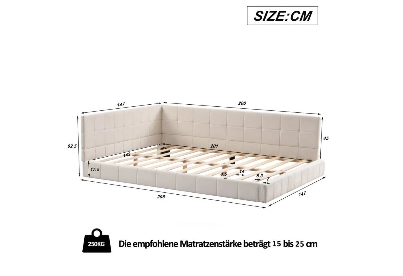 Merax Daybett Polsterbett mit Schlaffunktion Beige Samt - Bild 4