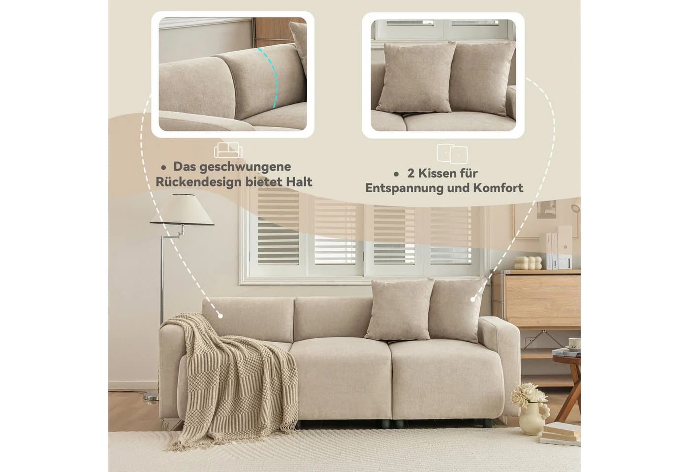 Merax 3-Sitzer Chenille Sofa Beige Modular - Bild 3