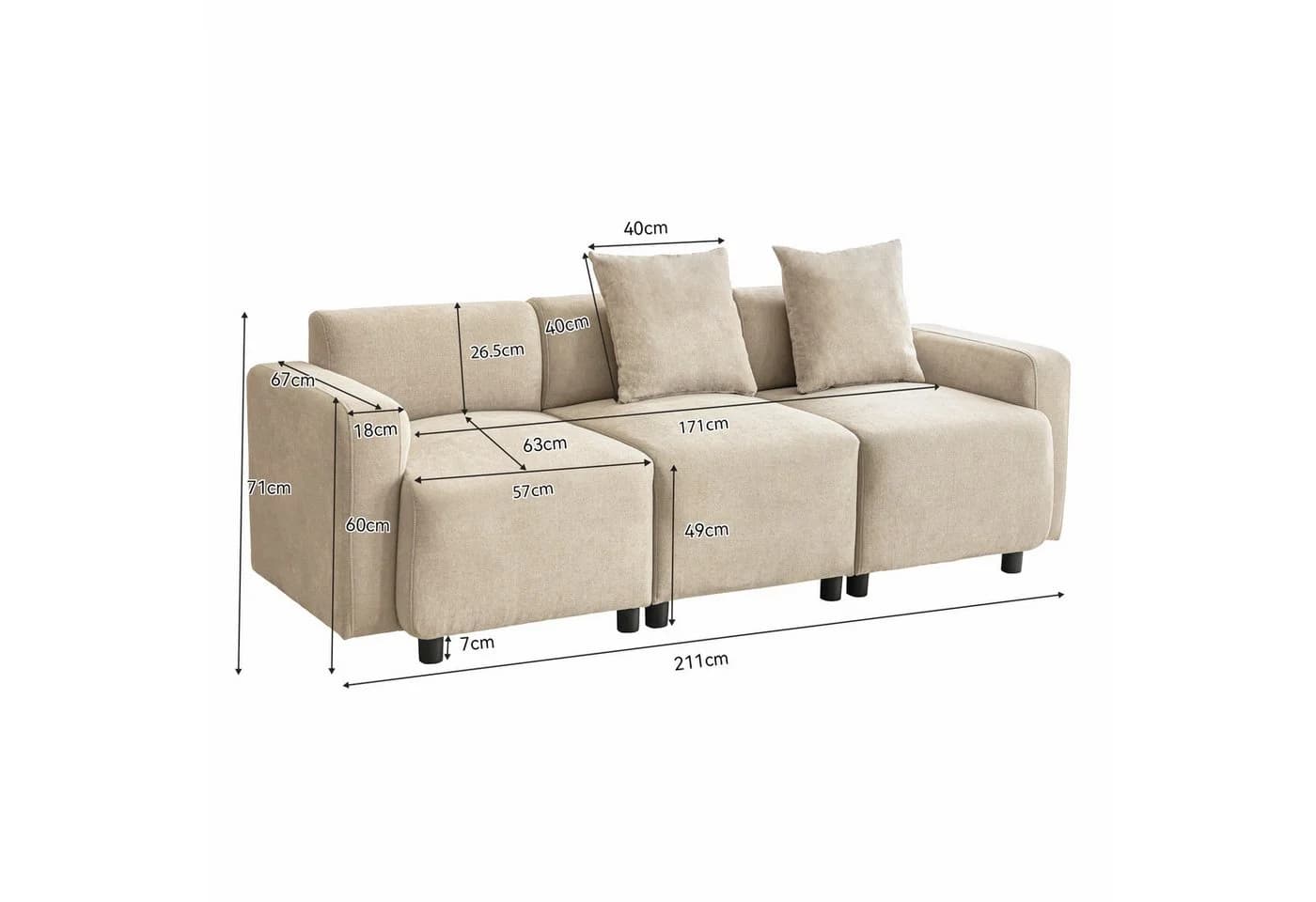 Merax 3-Sitzer Chenille Sofa Beige Modular - Bild 4