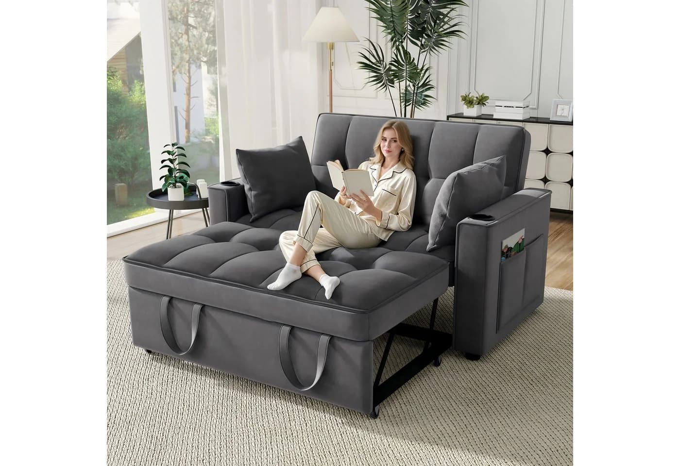Merax Schlafsofa Grau 3-in-1 mit Schlaffunktion und Stauraum - Bild 2