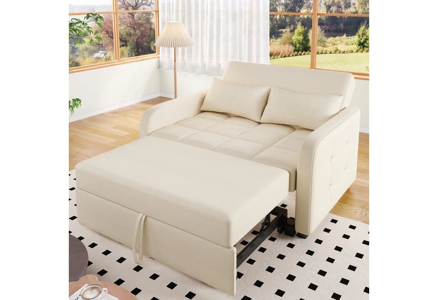 Merax Schlafsofa mit verstellbarer Rückenlehne & Kissen Beige - Bild 2