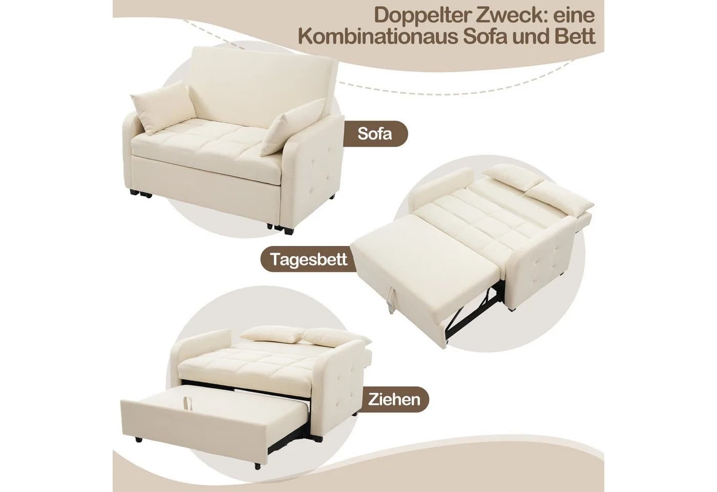 Merax Schlafsofa mit verstellbarer Rückenlehne & Kissen Beige - Bild 5