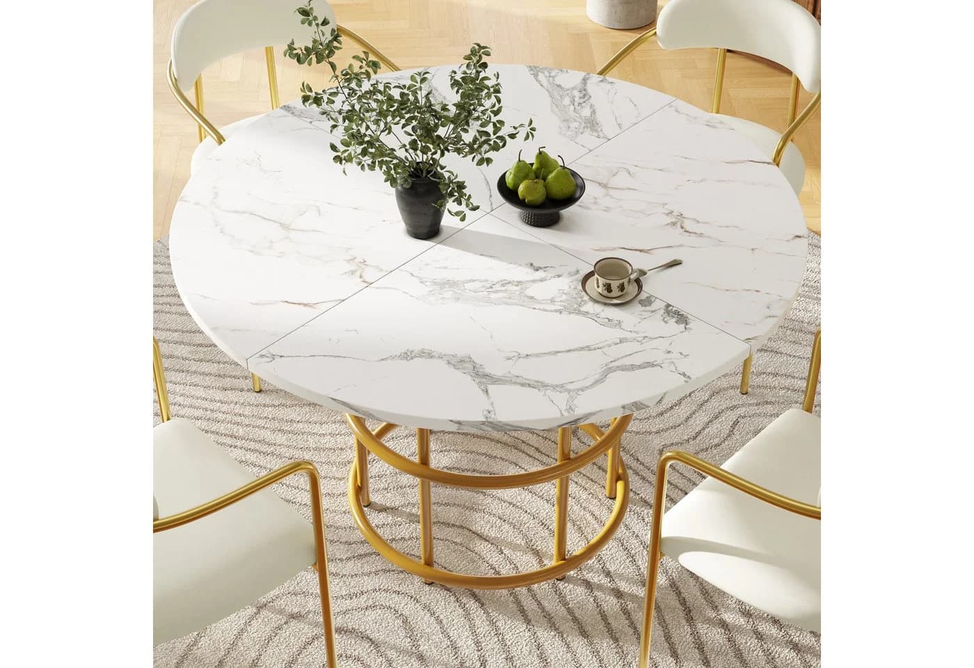 Flieks Runder Esstisch 100x100 cm Weiß Gold Marmoroptik