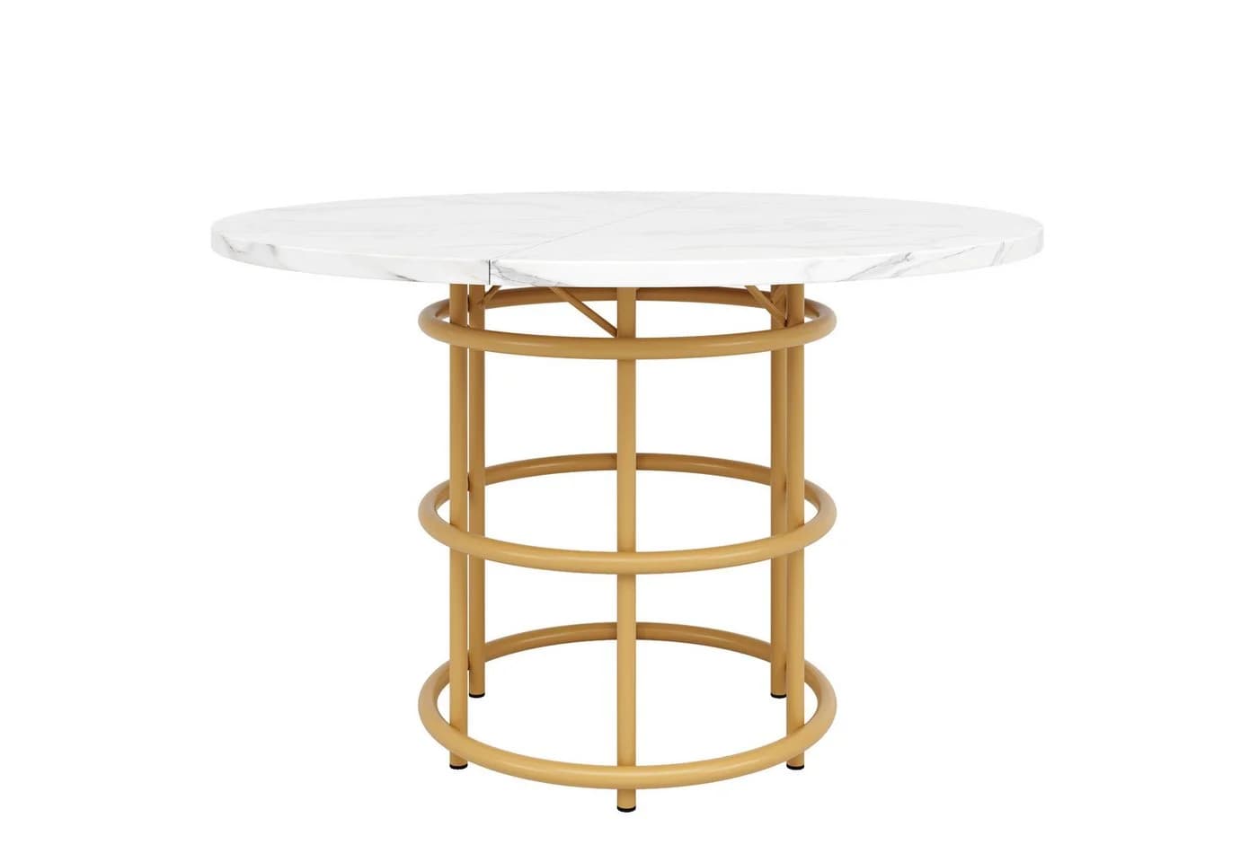 Flieks Runder Esstisch 100x100 cm Weiß Gold Marmoroptik - Bild 3