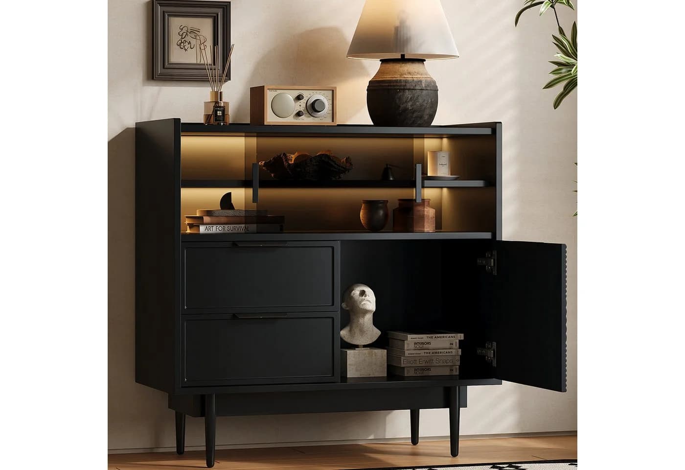 Flieks Sideboard Schwarz mit LED-Beleuchtung und Glasschiebetüren - Bild 2