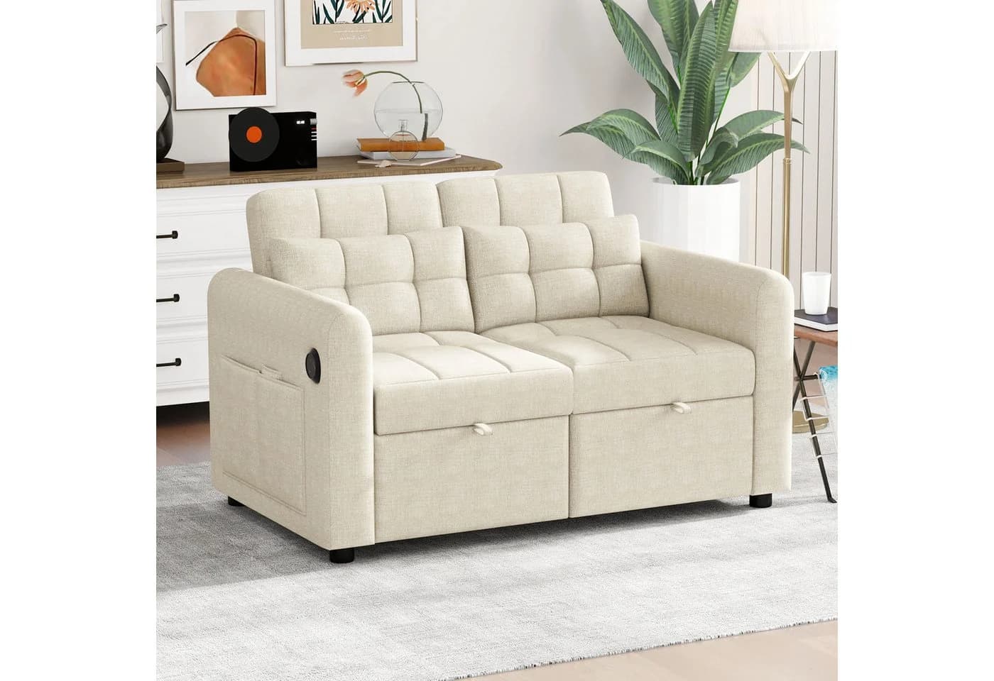 Merax Schlafsofa 3-in-1 Ausziehsofa Beige mit USB-Anschluss