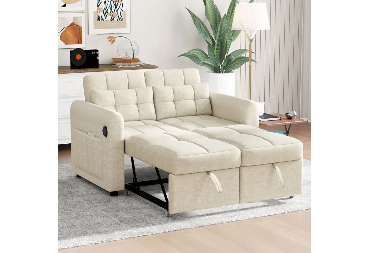 Merax Schlafsofa 3-in-1 Ausziehsofa Beige mit USB-Anschluss - Bild 2