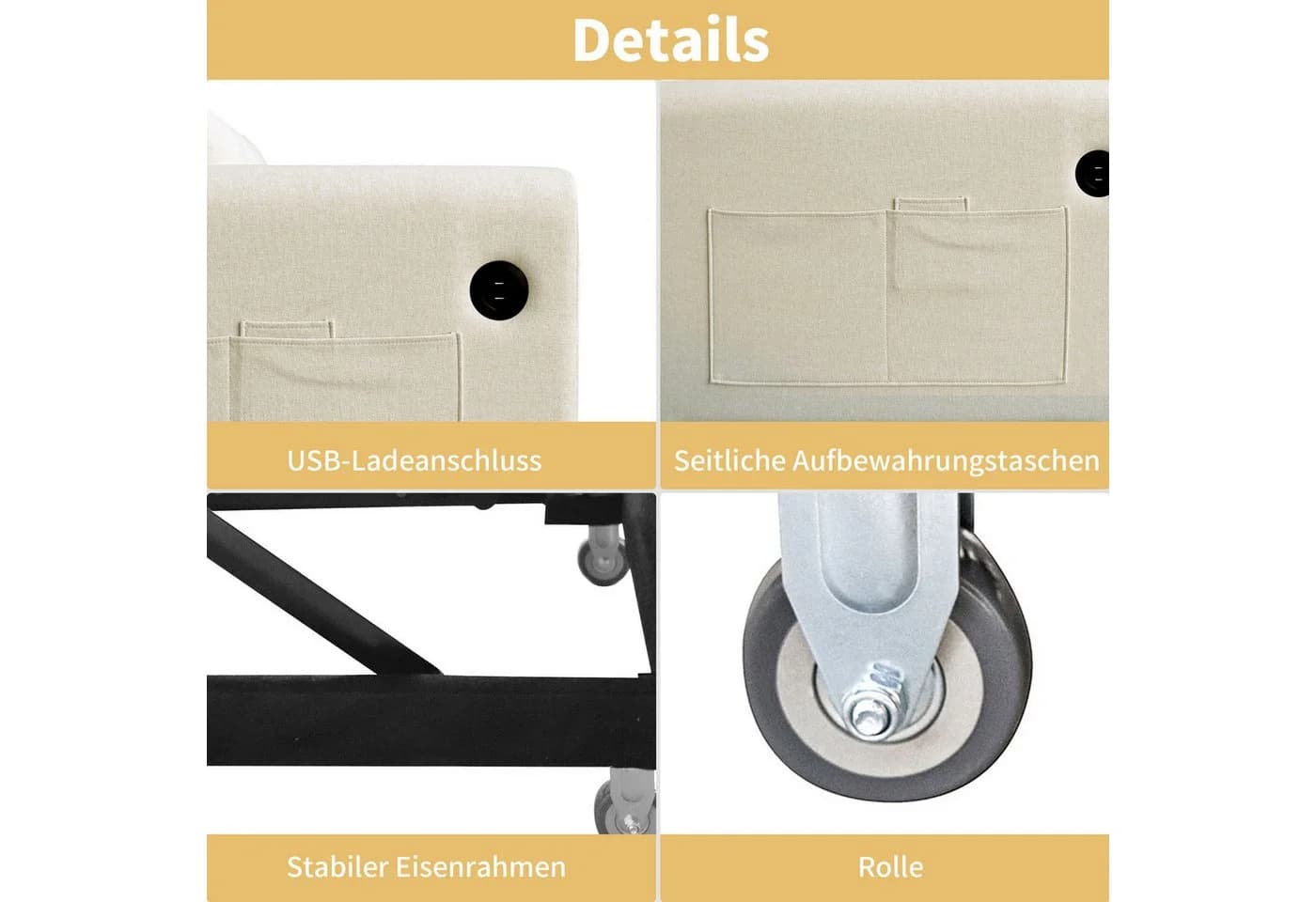Merax Schlafsofa 3-in-1 Ausziehsofa Beige mit USB-Anschluss - Bild 5